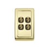 4 Gang Flat Plate Toggle Switches - W72MM - Brown Rim - Polished Brass
